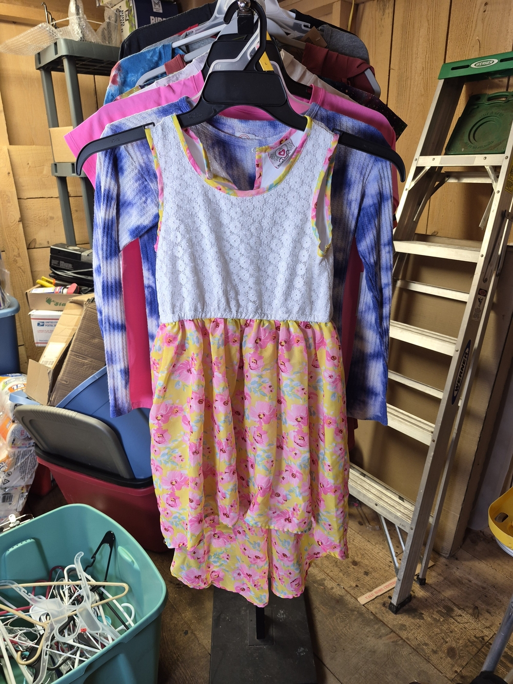 Girls Pink & Yellow Floral Lace Bodice Dress Bin 63